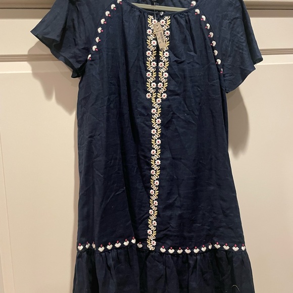 Madewell Embroidered Linen-Blend Raglan Ruffle Mini Dress - Picture 2 of 3